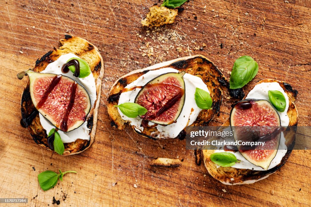 Fresh figs with ricotta cheese, fresh basil and balsamic vinegar.