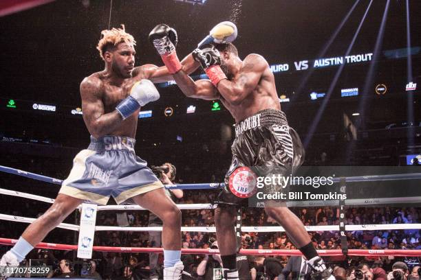 October 14: Jarrett Hurd defeats Austin Trout by RTD in the 10th round in their Super Welterweight fight at the Barclays Center in Brooklyn on...