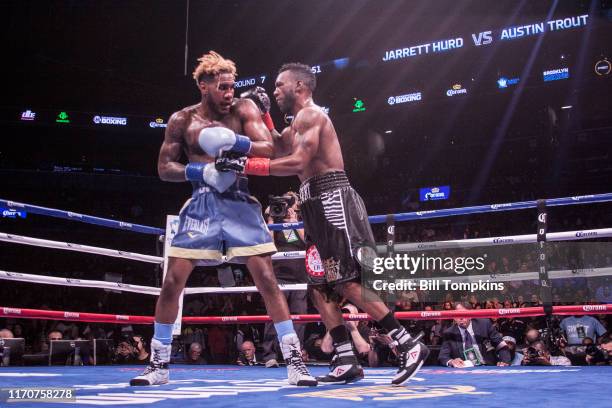 October 14: Jarrett Hurd defeats Austin Trout by RTD in the 10th round in their Super Welterweight fight at the Barclays Center in Brooklyn on...