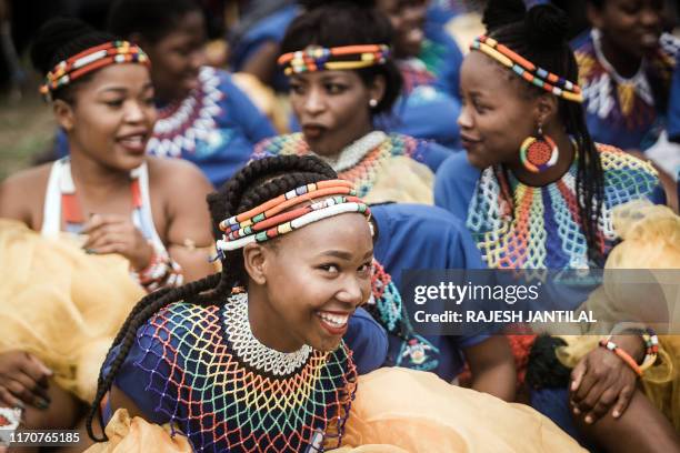 Women dressed in Zulu traditional regalia joins thousands of people to commemorate King Shaka's Day Celebration near the grave of the great Zulu King...