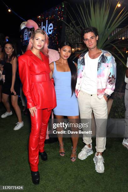 Lottie Moss, Vanessa White and Jack Brett Anderson attend Bumble's Summer Singles Pool Party at Shoreditch House on August 28, 2019 in London,...