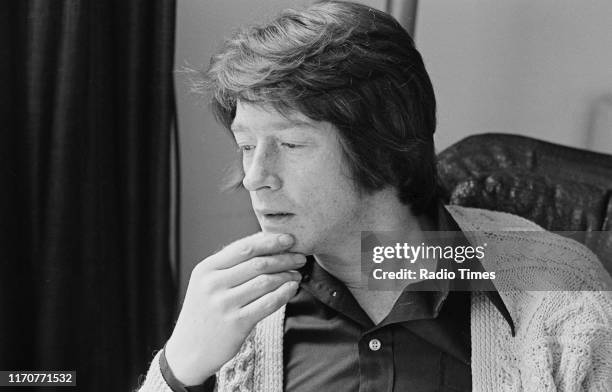 Actor John Hurt in conversation at his home, for the BBC Radio 3 play 'Laz', Hampstead, London, May 1976.