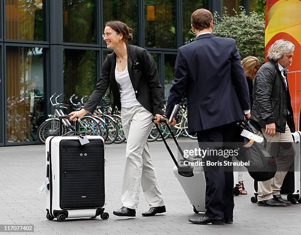 Birgit Prinz of the German Woman's National Football Team arrives at Hotel Esplanade on June 21, 2011 in Berlin, Germany.