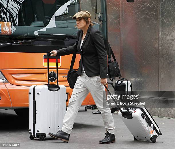 Nadine Angerer of the German Woman's National Football Team arrives at Hotel Esplanade on June 21, 2011 in Berlin, Germany.