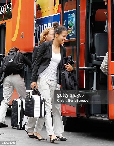 Celia Okoyino Da Mbabi of the German Woman's National Football Team arrives at Hotel Esplanade on June 21, 2011 in Berlin, Germany.