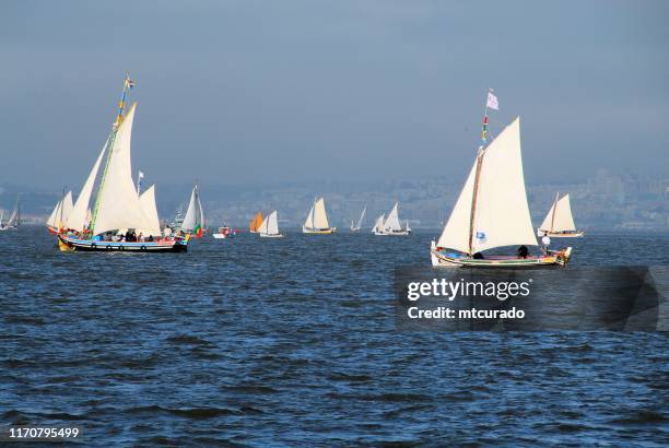tagus river traditional sailboats, lisbon, portugal - river tagus stock pictures, royalty-free photos & images
