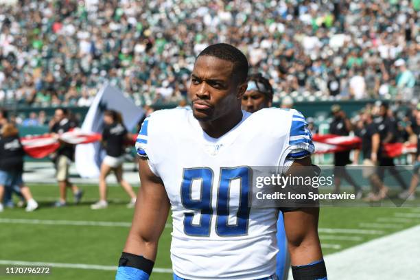 Detroit Lions Defensive End Trey Flowers looks on during the game between the Detroit Lions and the Philadelphia Eagles on September 22, 2019 at...