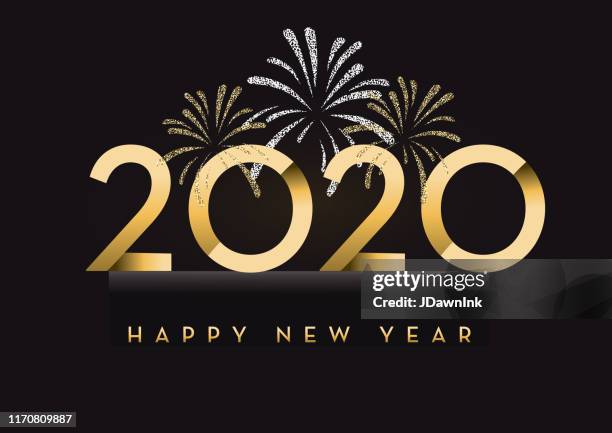 stockillustraties, clipart, cartoons en iconen met happy new year 2020 wenskaart banner ontwerp in goud en glitter met tekst - new year 2020