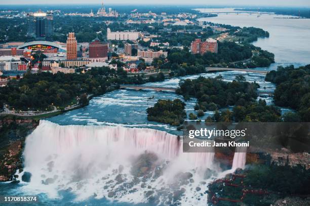 aerial view of niagara falls - horseshoe falls niagara falls stock pictures, royalty-free photos & images