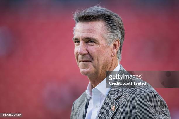 Team president Bruce Allen of the Washington Redskins looks on before the game against the Chicago Bears at FedExField on September 23, 2019 in...