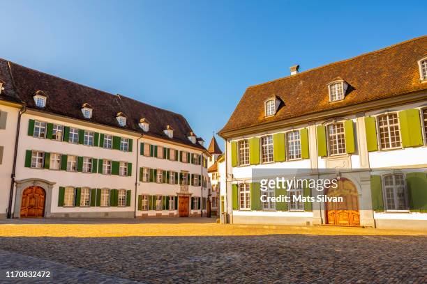 munster square with old buildings in a sunny day in basel - canton de bâle campagne photos et images de collection