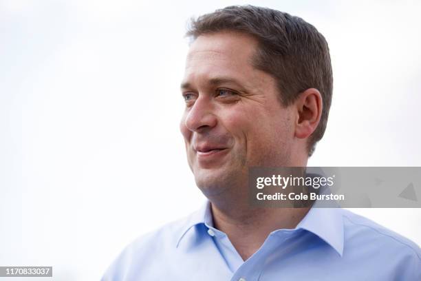 Conservative Party Leader Andrew Scheer smiles during a campaign stop on September 24, 2019 in Cambridge, Canada. Scheer is facing Prime Minister...