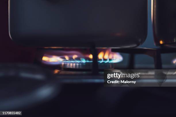 close-up of camping stove and pot. - gas stove cooking stock pictures, royalty-free photos & images