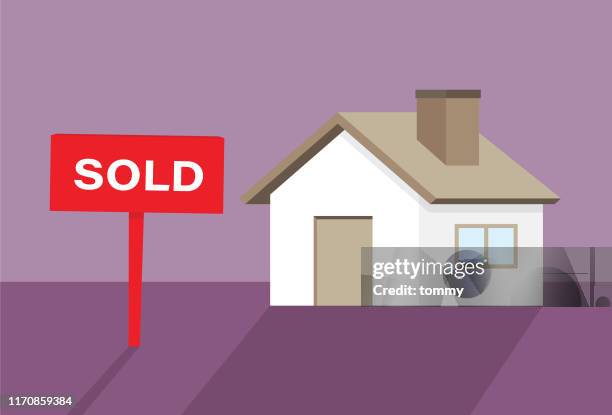 house with sold sign - construction contract stock illustrations