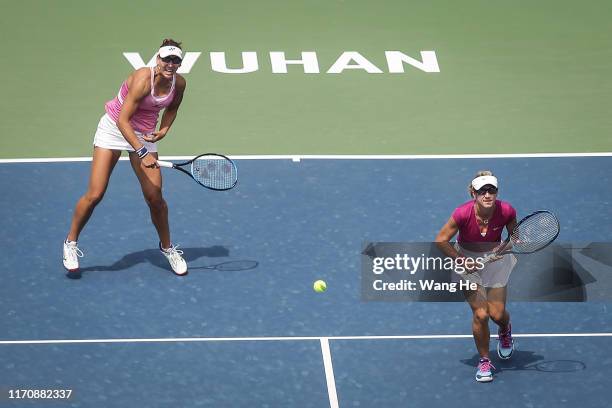 Nicoloe Melichar of USA and her partner Kveta Peschke of Czech reacts against Vania king of USA and Oksana Kalashnikov of Georgia on Day 4 of 2019...