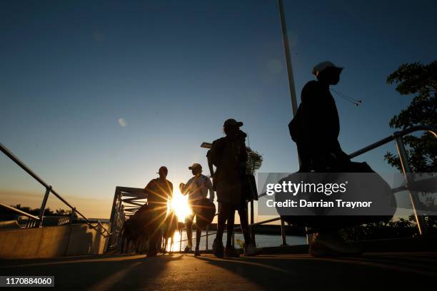 Young competitors arrive from the Tiwi Islands via a ferry into Darwin to take part in the National Indigenous Tennis Carnival at the Darwin...