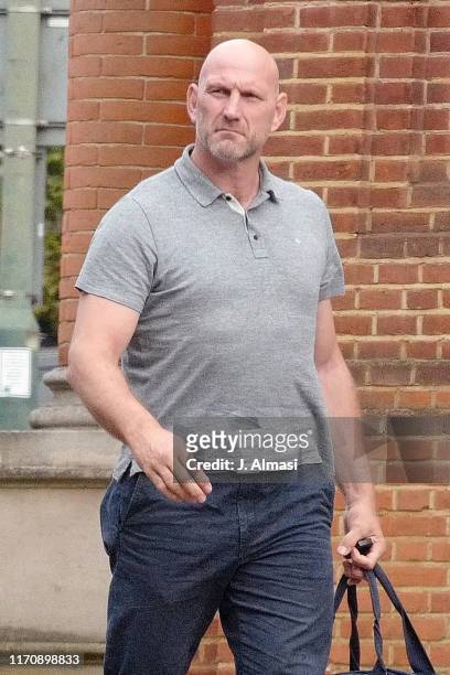 Retired English rugby union player Lawrence Dallaglio seen paying to park in Richmond on August 28, 2019 in London, England.