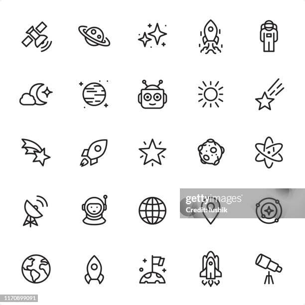 weltraum - umriss-symbol-set - meteor gesteinsart stock-grafiken, -clipart, -cartoons und -symbole