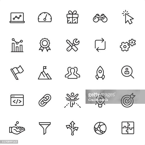 internet marketing - outline icon set - finish line icon stock illustrations