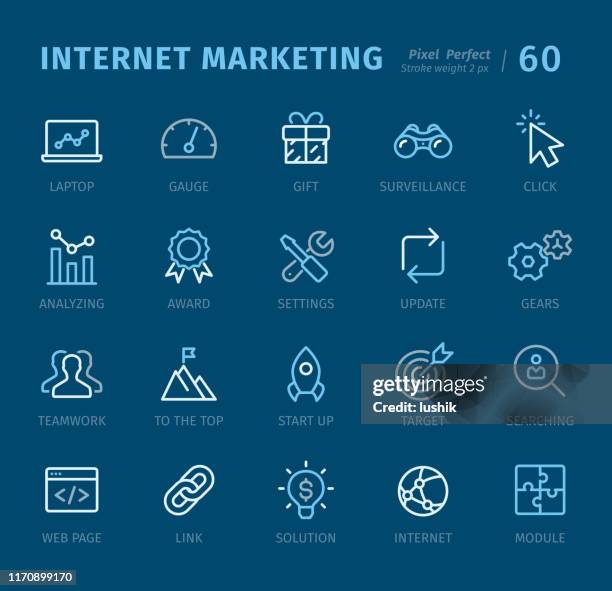 stockillustraties, clipart, cartoons en iconen met internet marketing-overzichts pictogrammen met bijschriften - software update