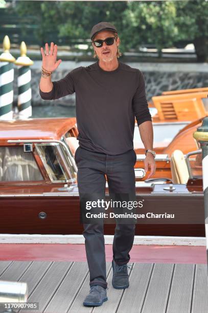 Brad Pitt is seen arriving at the 76th Venice Film Festival on August 29, 2019 in Venice, Italy.