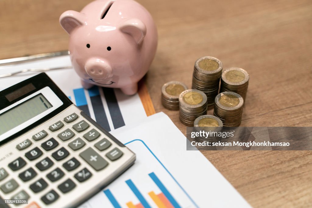 Piggy Bank and Stack of Coins