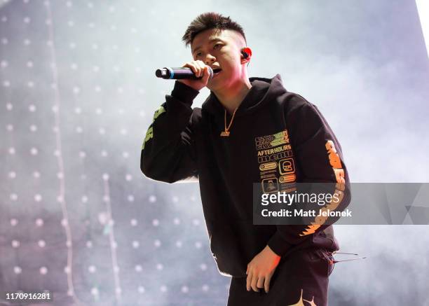 Rich Brian performs on stage at Metro City on August 29, 2019 in Perth, Australia.