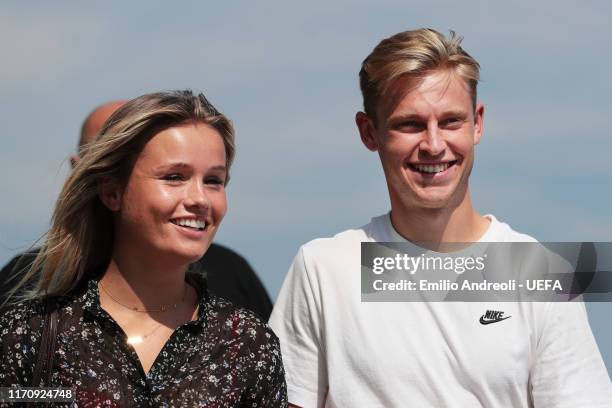 Champions League Midfielder of the Season 2018/19 Nominee, Frenkie de Jong of Ajax AFC arrives at a helipad with his girlfriend, Mikky Kiemeney prior...