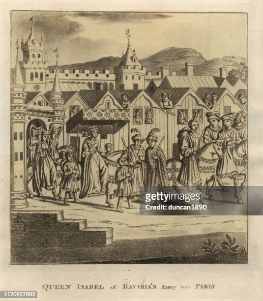 isabeau of bavaria entry into paris, 14th century - queen isabeau stock illustrations