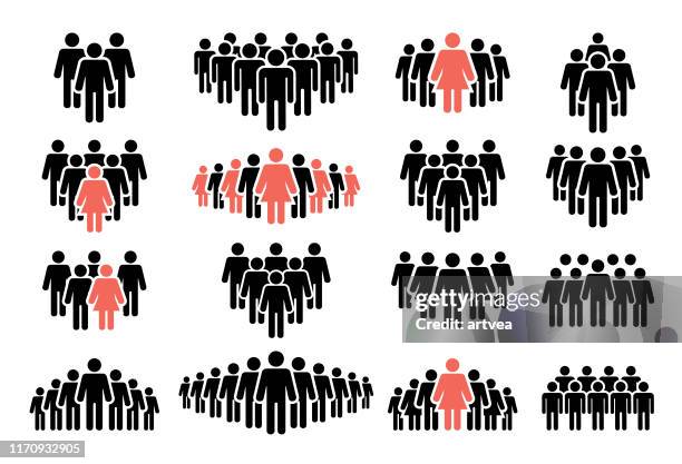 ilustraciones, imágenes clip art, dibujos animados e iconos de stock de conjunto de iconos de personas - crowded