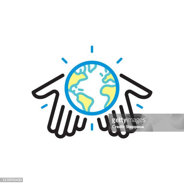 human hands holding globe - human hand stock illustrations