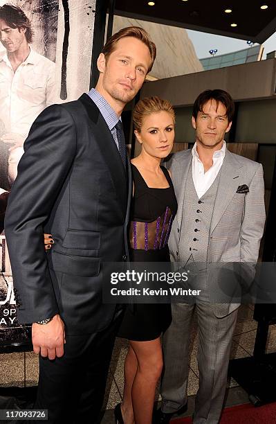 Actors Alexander Skarsgard, Anna Paquin and Stephen Moyer arrive at premiere of HBO's "True Blood" Season 4 at ArcLight Cinemas Cinerama Dome on June...