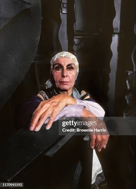 American sculptor Louise Nevelson in her SoHo studio, New York, New York, 1979.