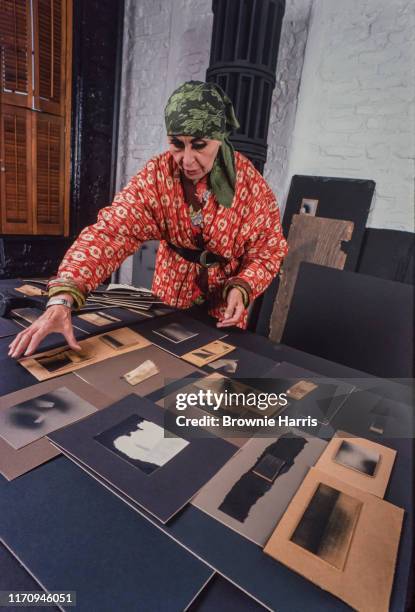 American sculptor Louise Nevelson in her SoHo studio, New York, New York, 1979.