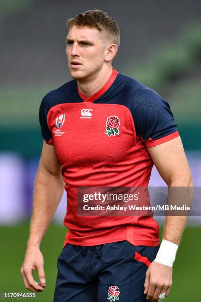 England's Ruaridh McConnochie looks on during the England training session on September 25, 2019 in Kobe, Japan.