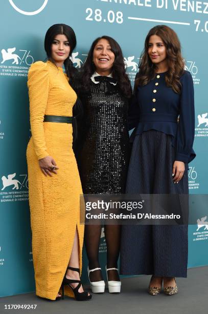 Mila Alzahrani, director Haifaa Al Mansour and Dhay attend "The Perfect Candidate" photocall during the 76th Venice Film Festival at Sala Grande on...