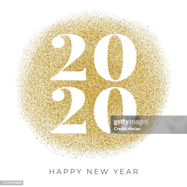 ilustrações, clipart, desenhos animados e ícones de cartão do ano novo feliz 2020 com glitter dourado. - 2020