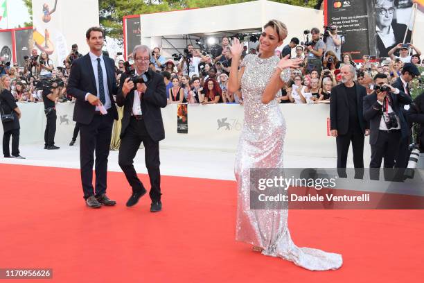 Elodie Di Patrizi walks the red carpet ahead of the "The Perfect Candidate" screening during during the 76th Venice Film Festival at Sala Grande on...