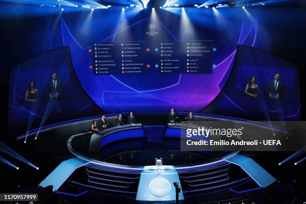 General view of the final draw during the UEFA Champions League Draw, part of the UEFA European Club Football Season Kick-Off 2019/2020 at Salle des...