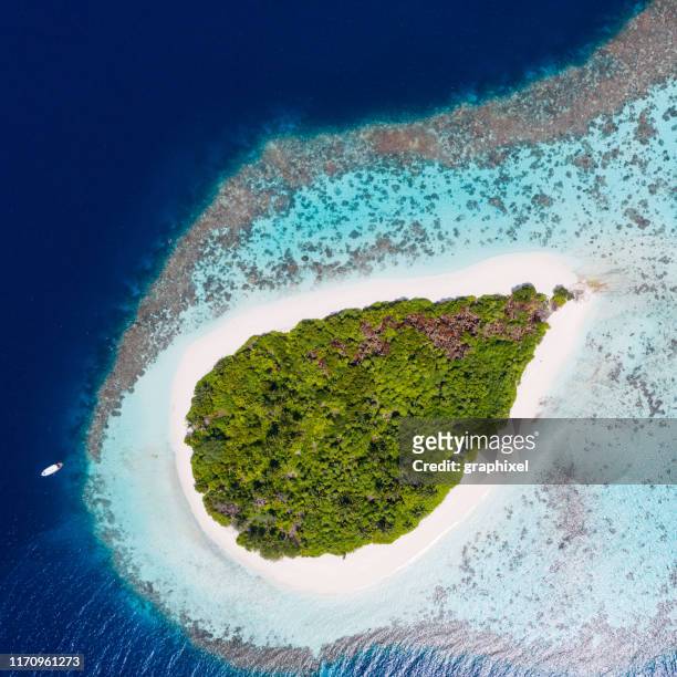 tropical island in the ocean - atoll stock pictures, royalty-free photos & images