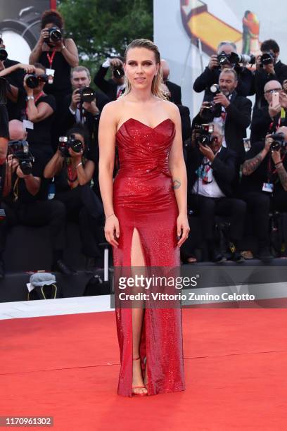 Scarlett Johansson walks the red carpet ahead of the "Marriage Story" screening during during the 76th Venice Film Festival at Sala Grande on August...