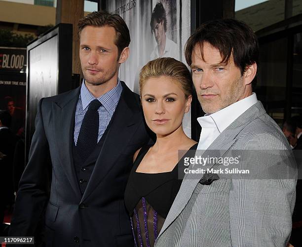 Actors Alexander Skarsgaard, Anna Paquin and Stephen Moyer arrive on the red carpet for HBO's "True Blood" season 4 premiere at The Dome at Arclight...
