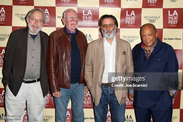 Film critic Kenneth Turan, screenwriter Frank Pierson, actor Andy Garcia, and musician Quincy Jones attend A Conversation: Remembering Sidney Lumet...