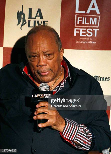 Musician Quincy Jones attend A Conversation: Remembering Sidney Lumet during the 2011 Los Angeles Film Festival held at Regal Cinemas L.A. LIVE on...