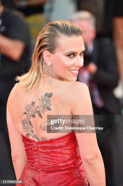 Scarlett Johansson walks the red carpet ahead of the "Marriage Story" screening during during the 76th Venice Film Festival at Sala Grande on August...