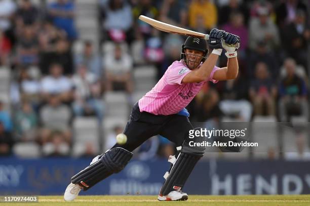 De Villiers of Middlesex bats during the Vitality Blast match between Hampshire and Middlesex at Ageas Bowl on August 29, 2019 in Southampton,...