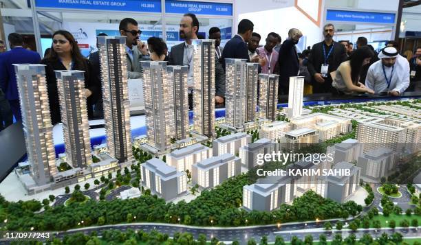 Picture taken on September 25, 2019 shows a view of the Cityscape Global exhibition 2019 at the Dubai World Trade Centre in the Gulf emirate. -...