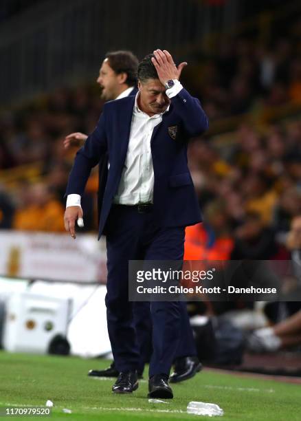 Torino FC manager Walter Mazzarri reacts during the second leg UEFA Europa League Play-Off match between Torino and Wolverhampton Wanderers at...