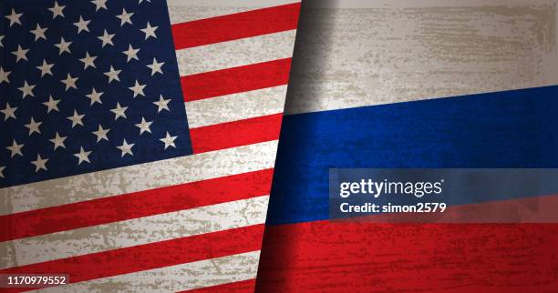 illustrations, cliparts, dessins animés et icônes de indicateur des usa et de la russie avec le fond grunge de texture - fédération de russie
