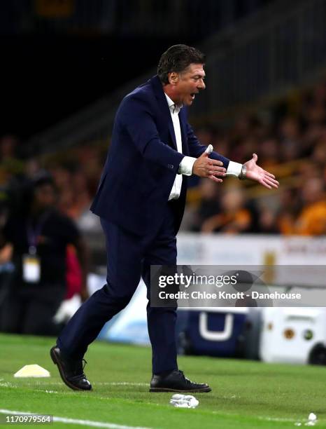 Torino FC manager Walter Mazzarri reacts during the second leg UEFA Europa League Play-Off match between Torino and Wolverhampton Wanderers at...